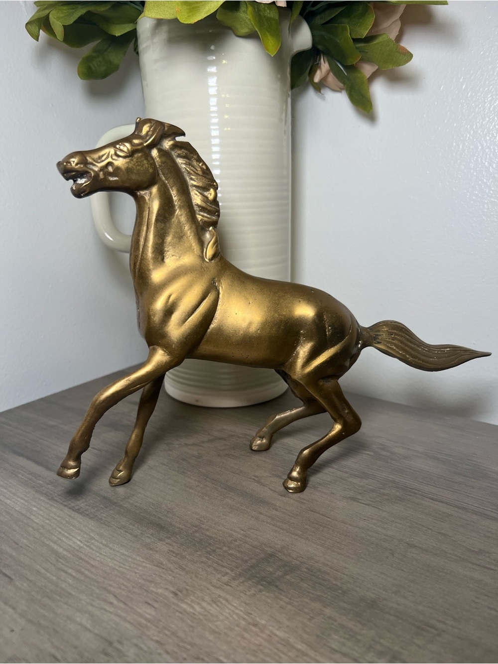 Vintage Brass Horse Figurine - Bronco Stallion